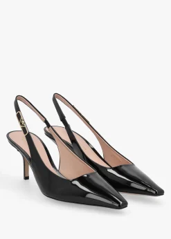Decollete Black Patent Leather Sling Back Heels