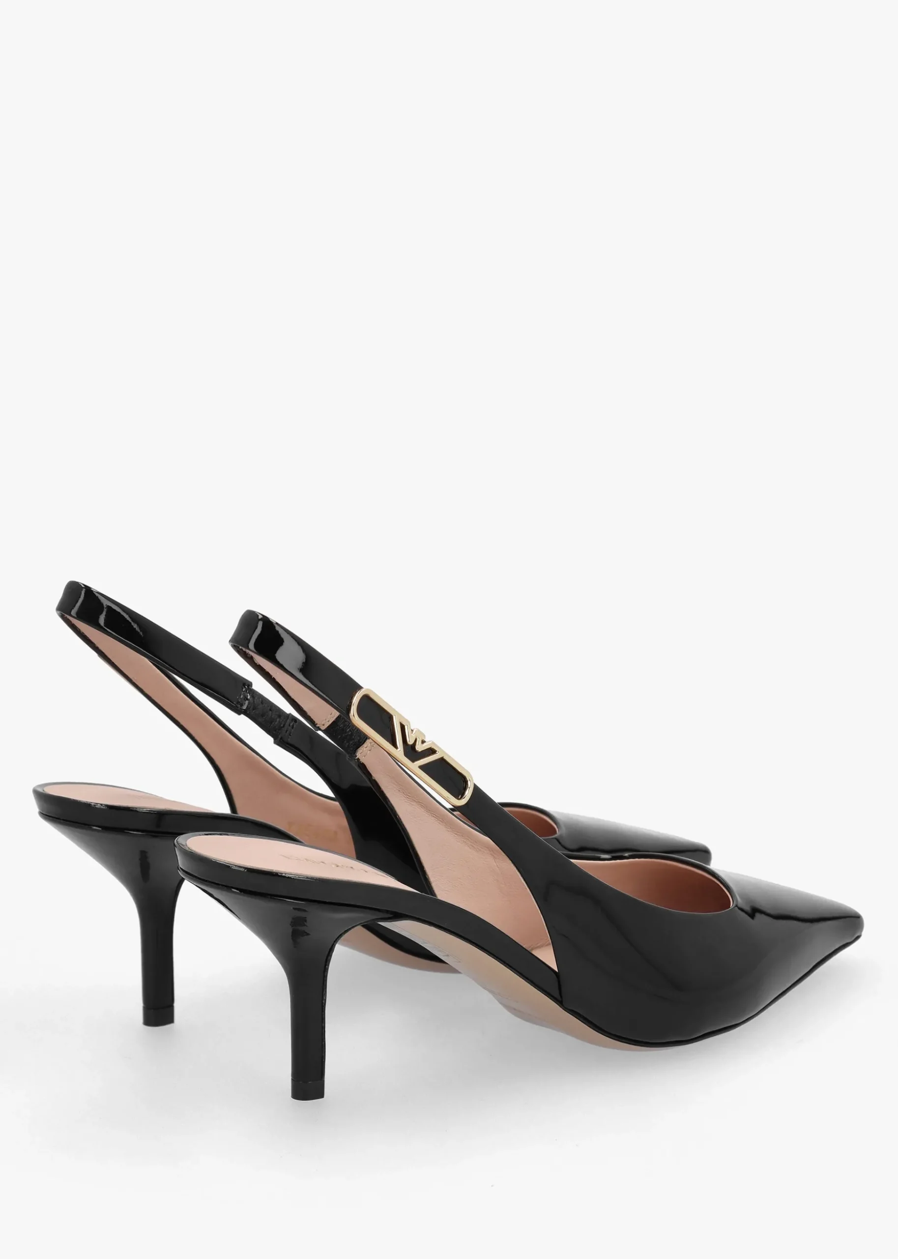 Decollete Black Patent Leather Sling Back Heels