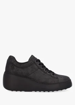 Delf II Black Leather Wedge Trainers