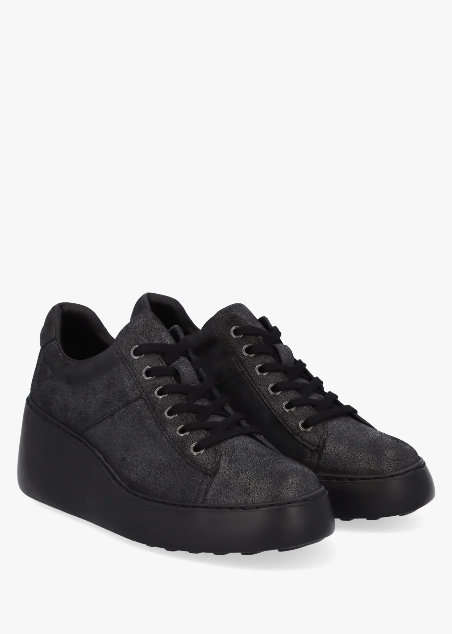 Delf II Black Leather Wedge Trainers