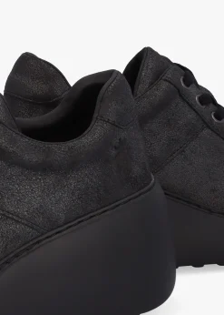 Delf II Black Leather Wedge Trainers