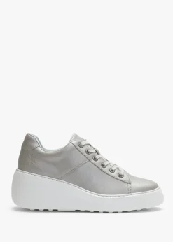 Delf Silver Leather Wedge Trainers