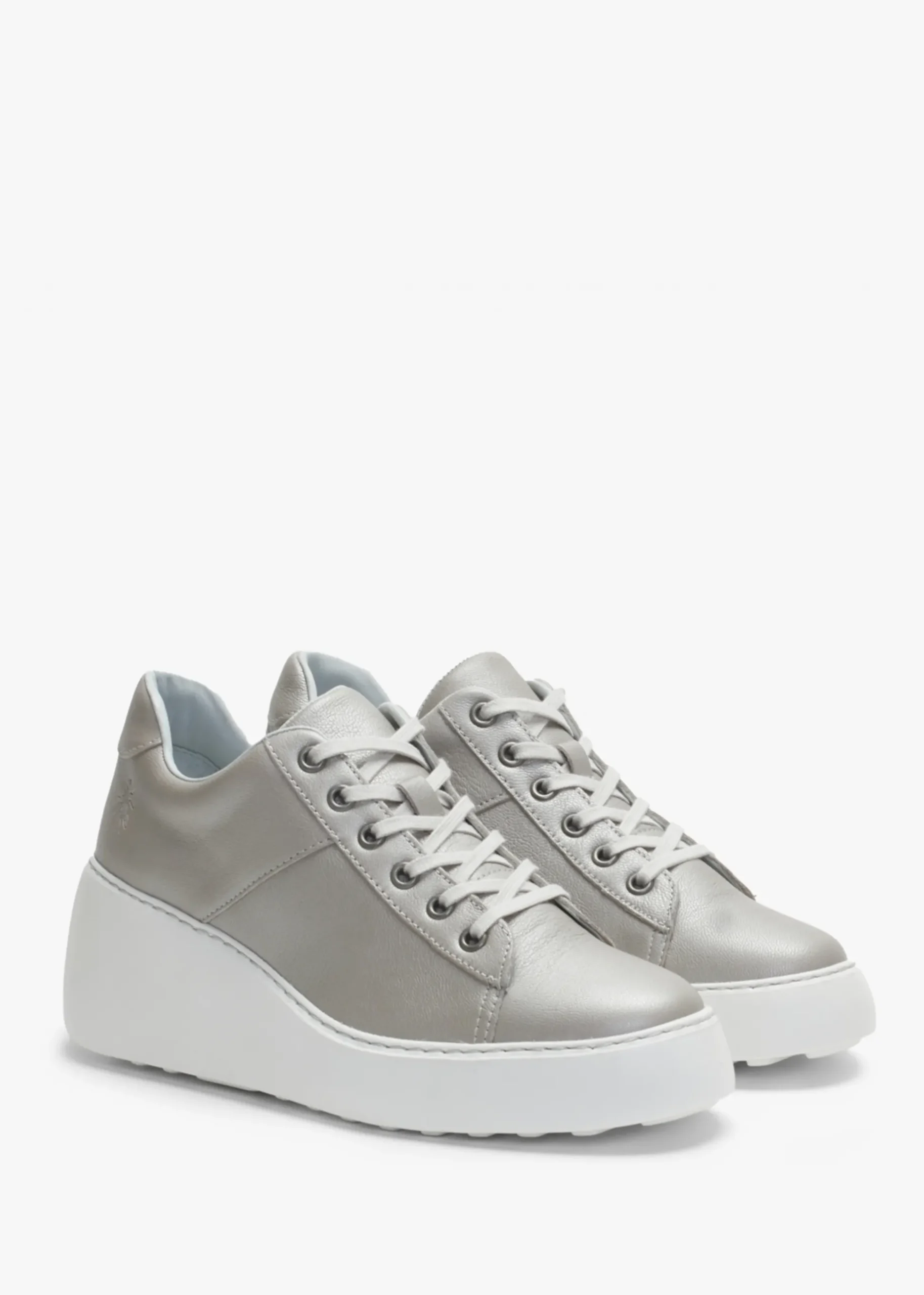 Delf Silver Leather Wedge Trainers