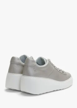 Delf Silver Leather Wedge Trainers