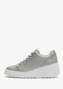 Delf Silver Leather Wedge Trainers