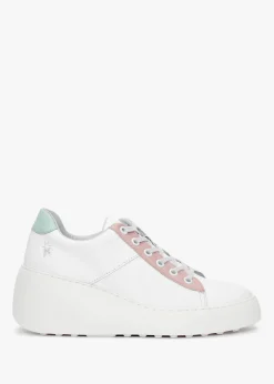 Delf White Nude Mint Leather Wedge Trainers