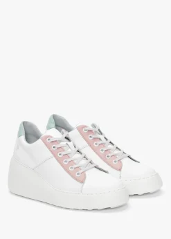 Delf White Nude Mint Leather Wedge Trainers