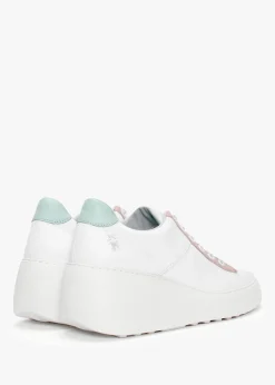 Delf White Nude Mint Leather Wedge Trainers
