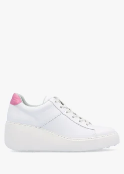 Delf White Pink Leather Wedge Trainers