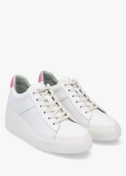 Delf White Pink Leather Wedge Trainers