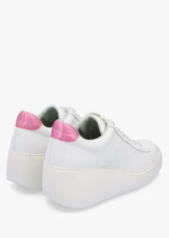 Delf White Pink Leather Wedge Trainers