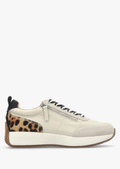Delphinea White Leopard Pony Hair Leather & Suede Trainers