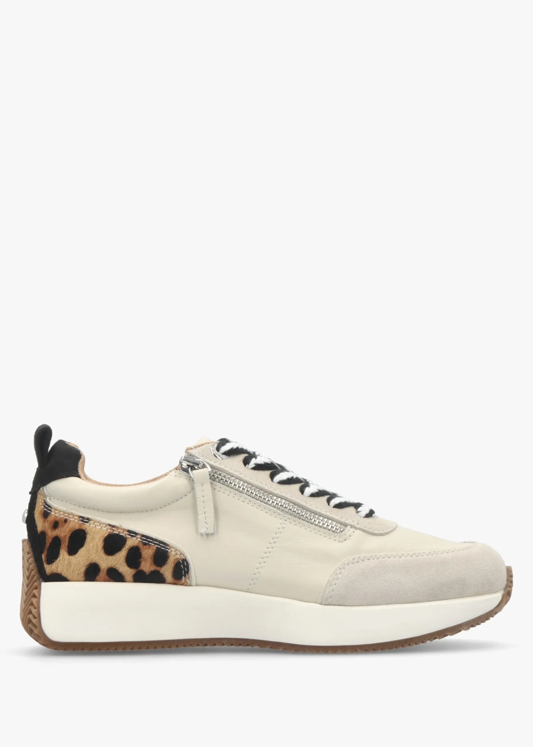 Delphinea White Leopard Pony Hair Leather & Suede Trainers