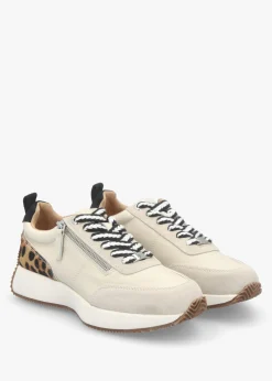 Delphinea White Leopard Pony Hair Leather & Suede Trainers