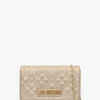 Diamond Quilt Flapover Gold Cross-Body Bag