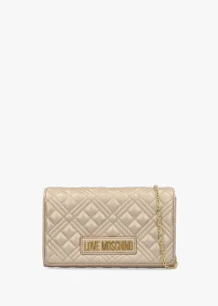 Diamond Quilt Flapover Gold Cross-Body Bag
