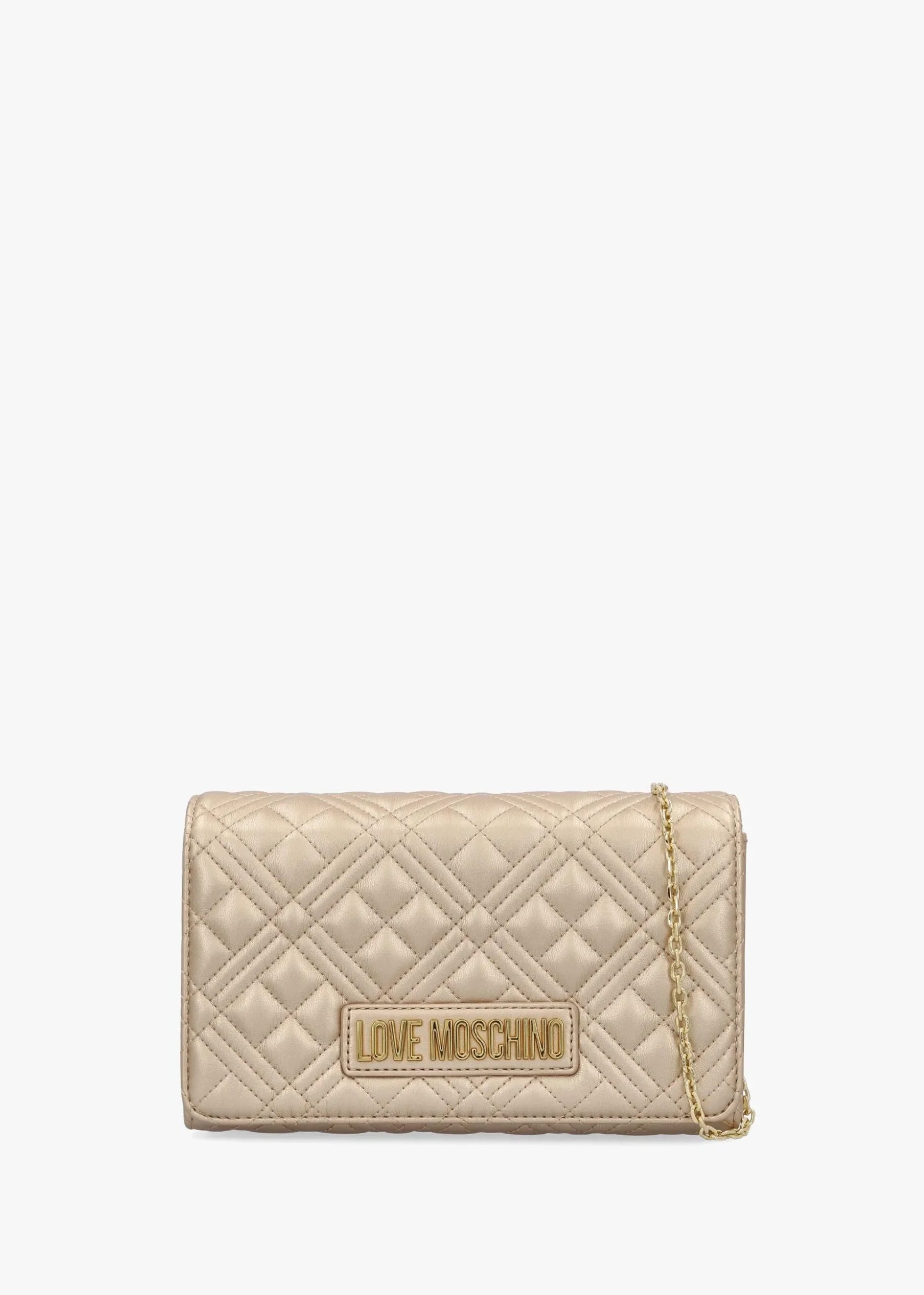 Diamond Quilt Flapover Gold Cross-Body Bag