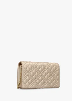 Diamond Quilt Flapover Gold Cross-Body Bag