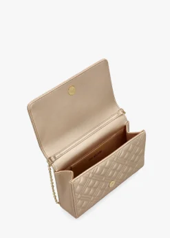 Diamond Quilt Flapover Gold Cross-Body Bag