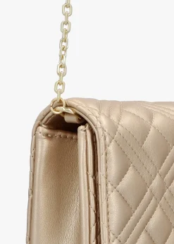Diamond Quilt Flapover Gold Cross-Body Bag