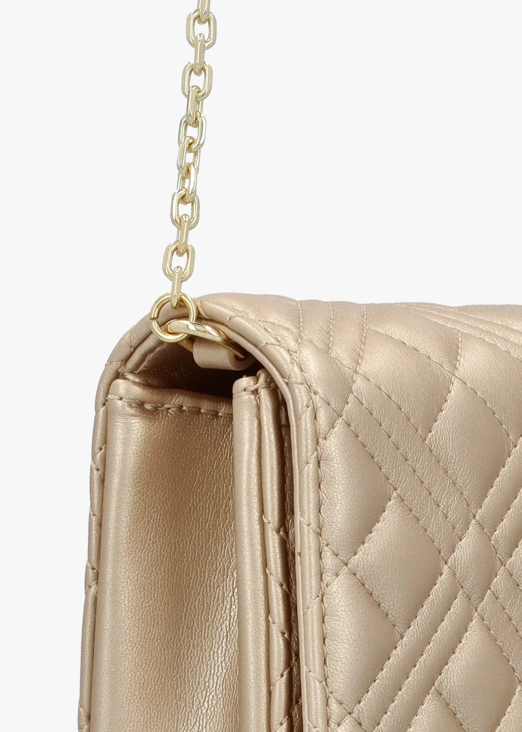 Diamond Quilt Flapover Gold Cross-Body Bag