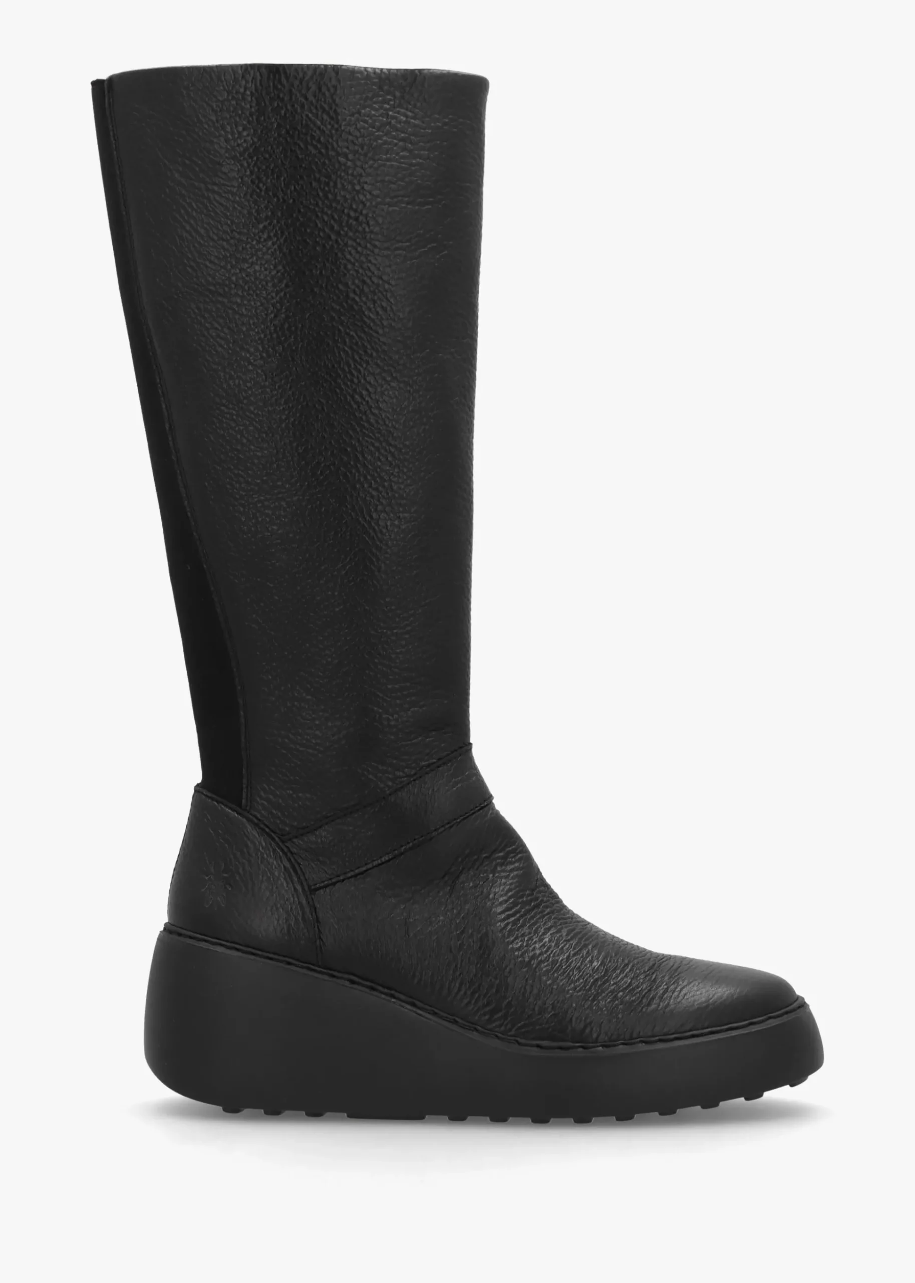 Dova Black Full Grain Leather Wedge Knee Boots
