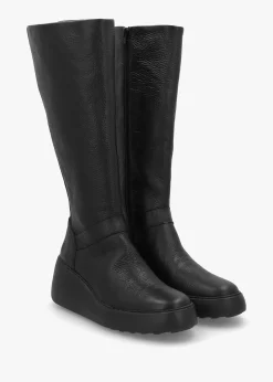 Dova Black Full Grain Leather Wedge Knee Boots