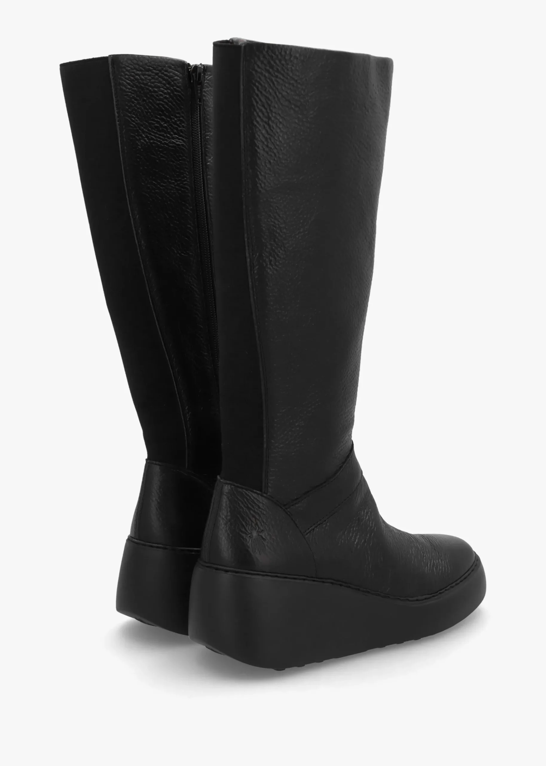 Dova Black Full Grain Leather Wedge Knee Boots