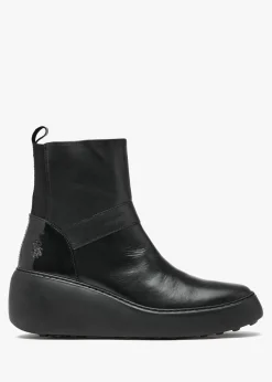Doxe Black Leather Wedge Boots