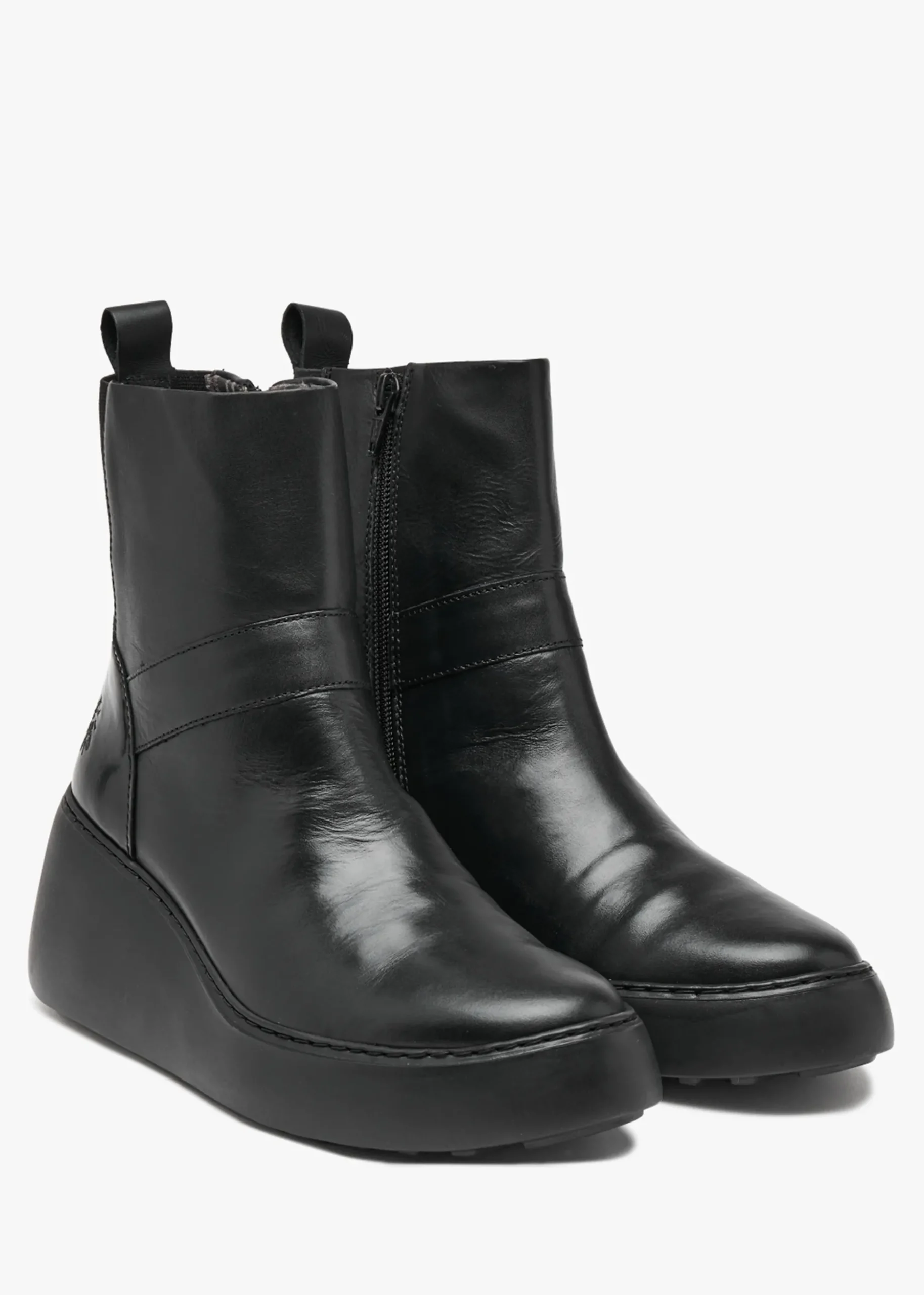 Doxe Black Leather Wedge Boots