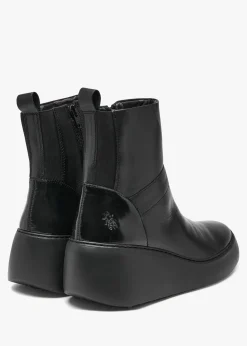 Doxe Black Leather Wedge Boots