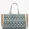 Ecru & Blue Jute Woven Shopper Bag