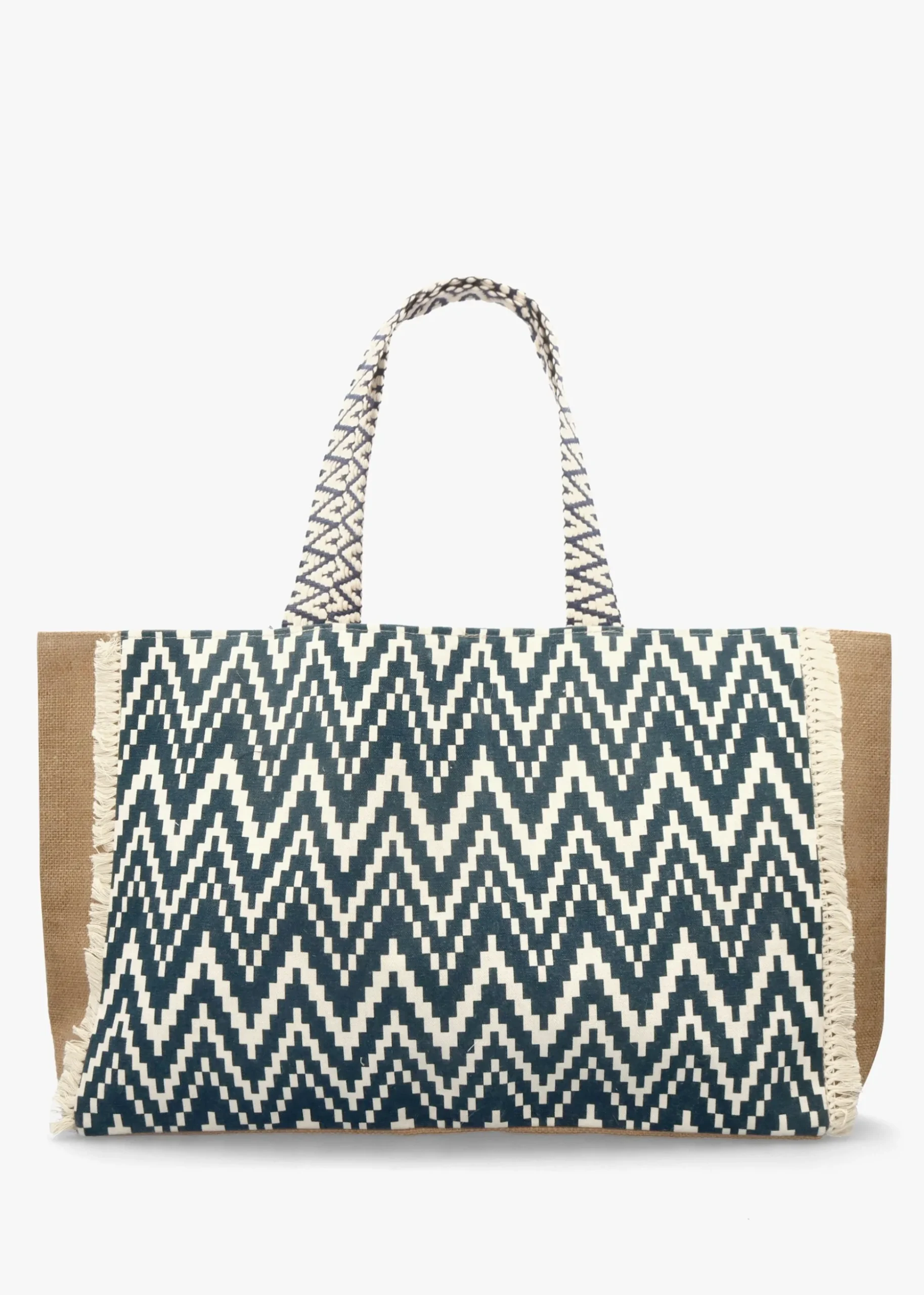 Ecru & Blue Jute Woven Shopper Bag