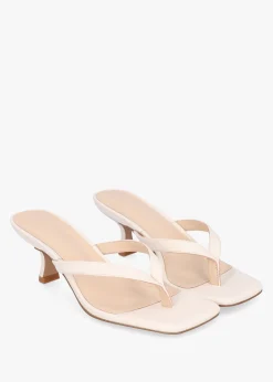 Eden Cream Leather Toe Post Kitten Heel Sandals