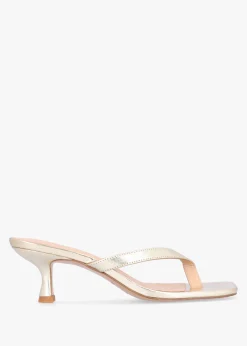Eden Gold Leather Toe Post Kitten Heel Sandals