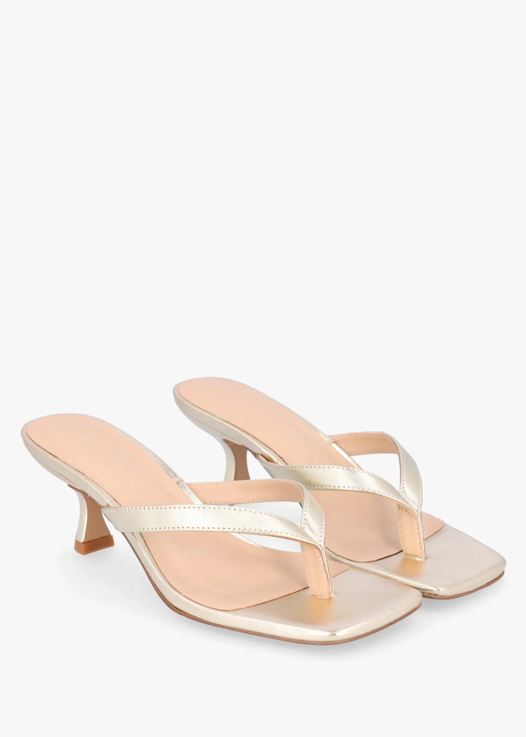 Eden Gold Leather Toe Post Kitten Heel Sandals