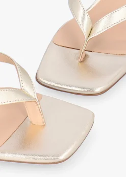Eden Gold Leather Toe Post Kitten Heel Sandals