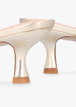 Eden Gold Leather Toe Post Kitten Heel Sandals