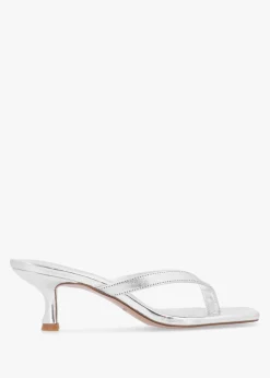 Eden Silver Leather Toe Post Kitten Heel Sandals