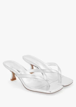 Eden Silver Leather Toe Post Kitten Heel Sandals