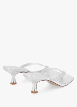 Eden Silver Leather Toe Post Kitten Heel Sandals