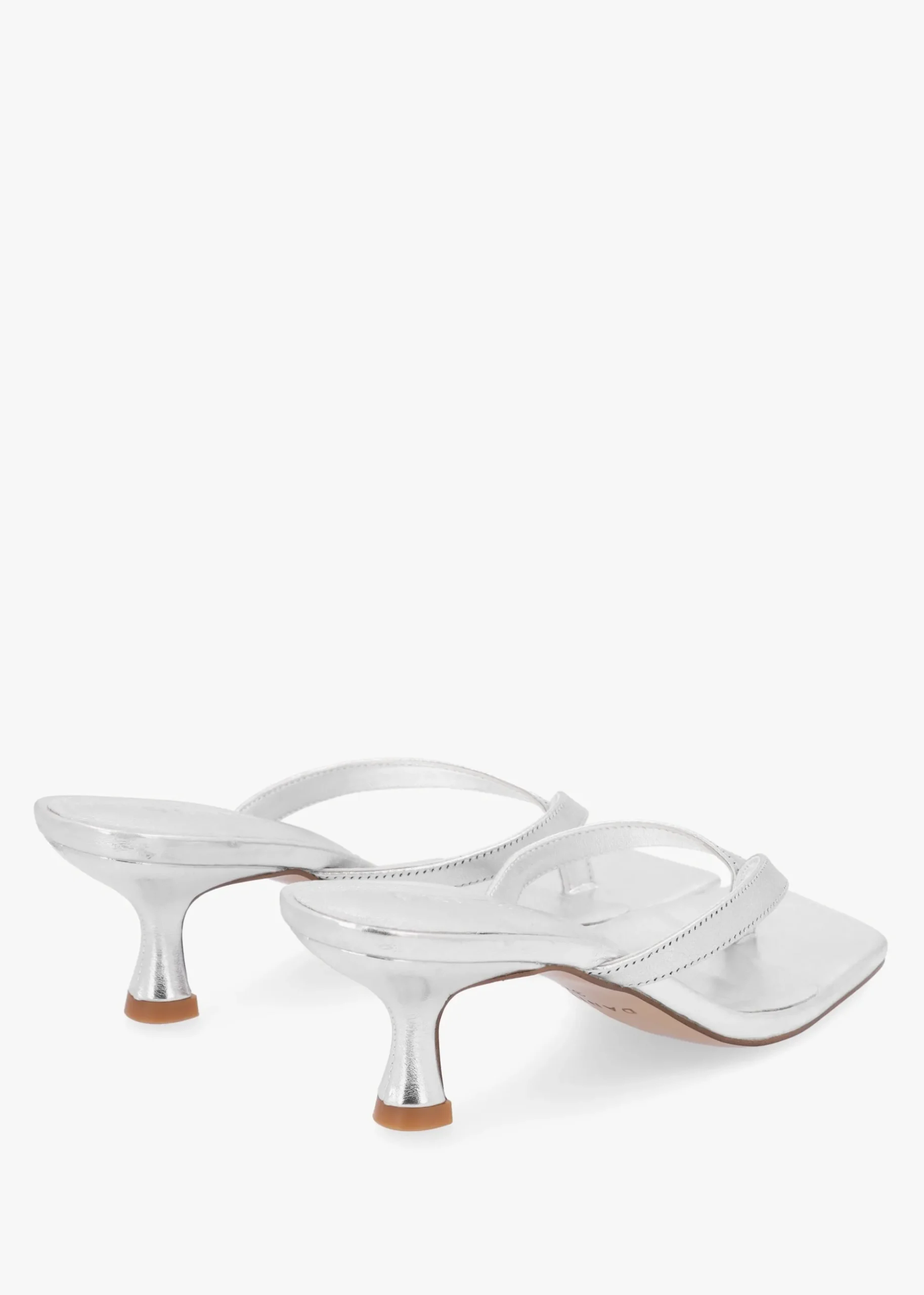 Eden Silver Leather Toe Post Kitten Heel Sandals