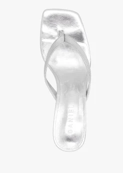 Eden Silver Leather Toe Post Kitten Heel Sandals