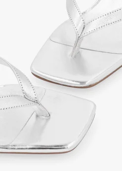 Eden Silver Leather Toe Post Kitten Heel Sandals