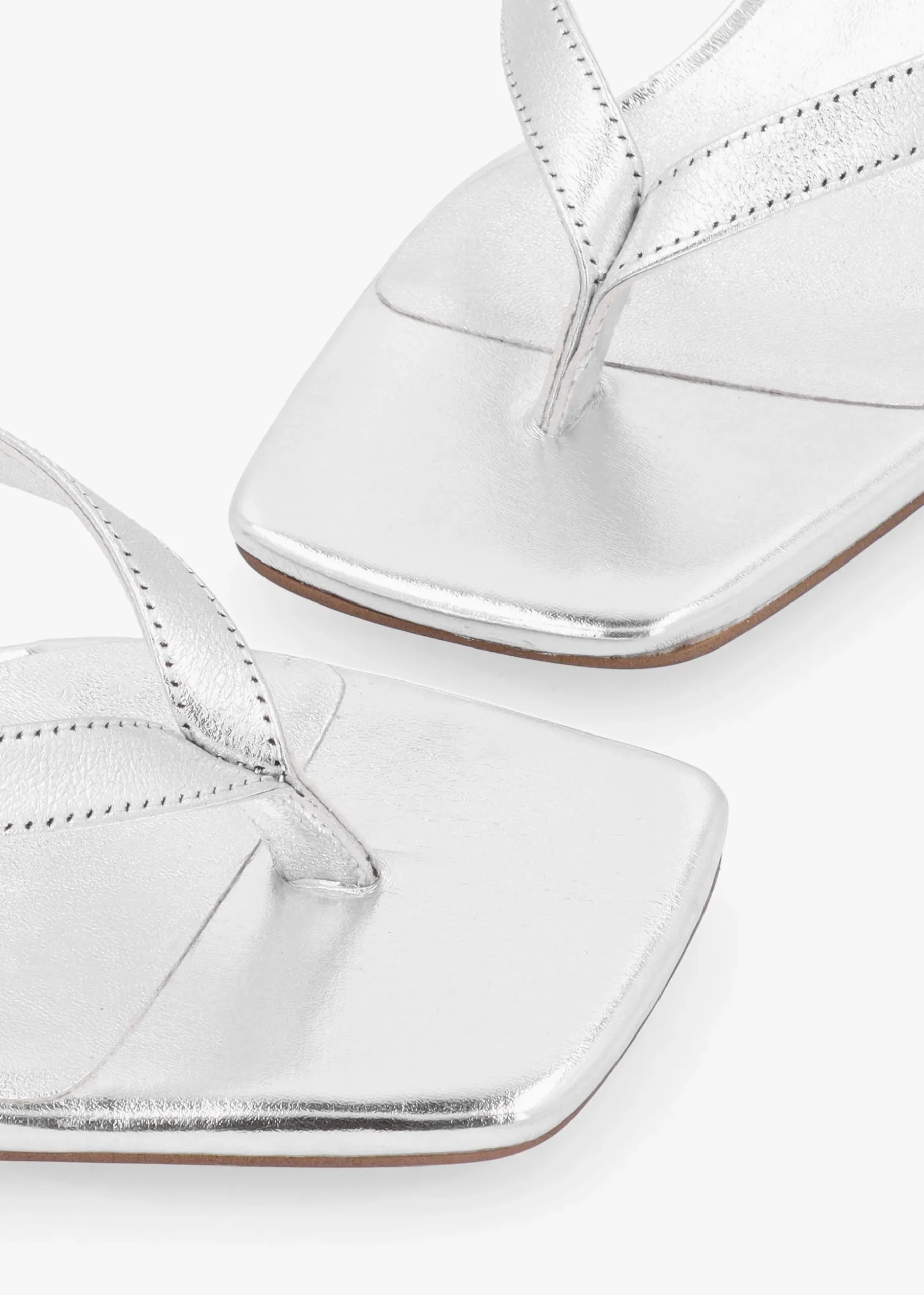 Eden Silver Leather Toe Post Kitten Heel Sandals