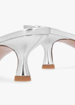 Eden Silver Leather Toe Post Kitten Heel Sandals