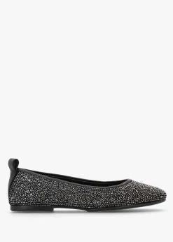 Edgie Black Suede Jewel Embellished Ballet Pumps