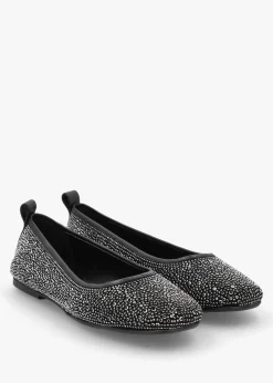 Edgie Black Suede Jewel Embellished Ballet Pumps