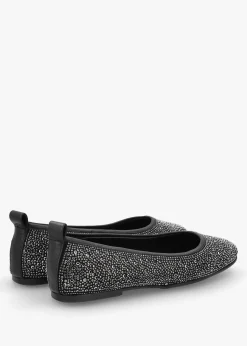 Edgie Black Suede Jewel Embellished Ballet Pumps