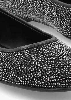Edgie Black Suede Jewel Embellished Ballet Pumps